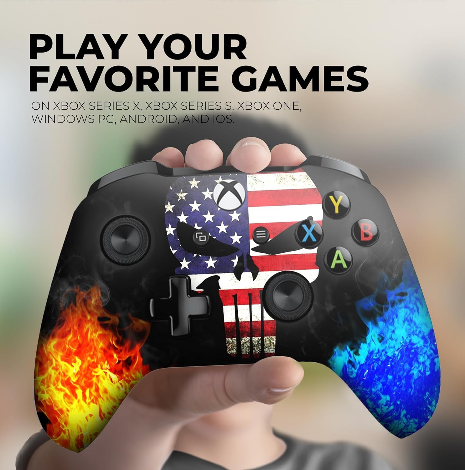 American Warrior Custom X-Box Controller Wireless Compatible with X-Box One/S Proudly Customized in USA with Permanent Hydro-Dip Printing (Not Just a Skin)
